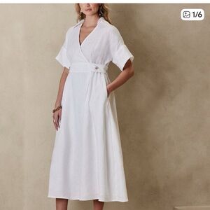 Banana Republic White Short-Sleeve Wrap Midi Dress